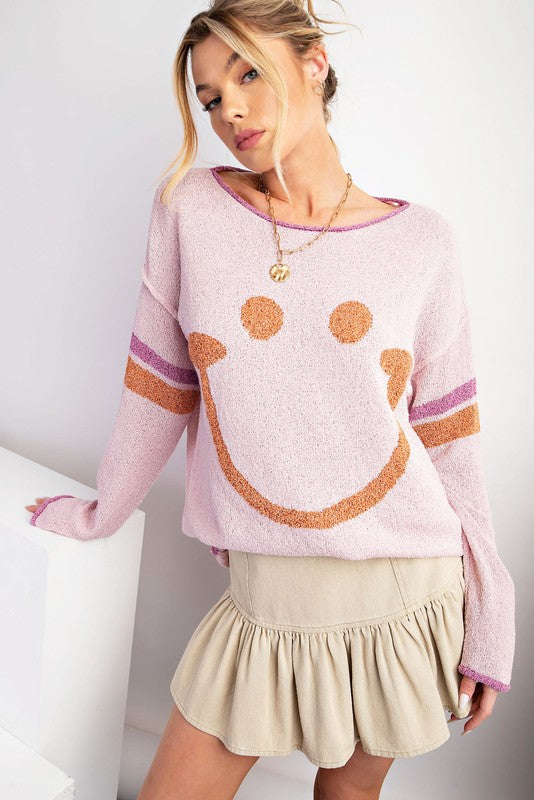 Smiley Face Knitted Sweater Lilac Rose