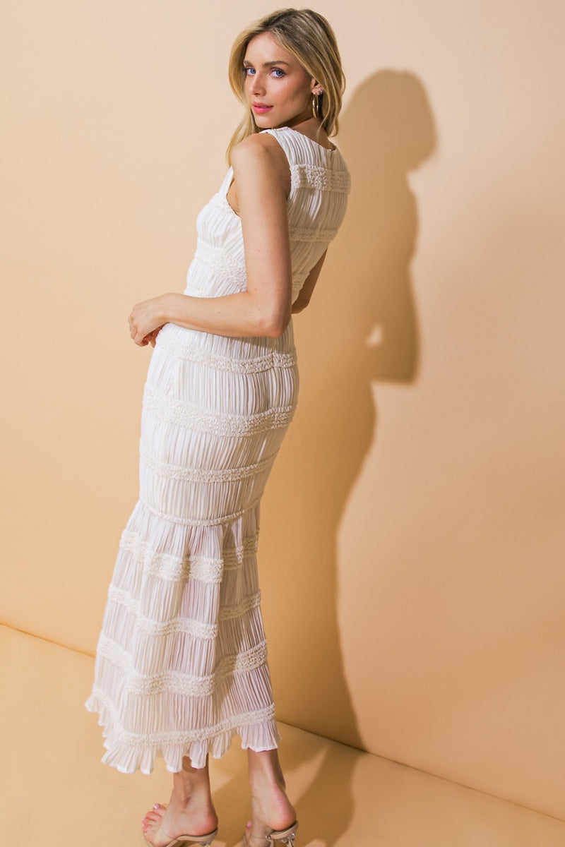Woven Textured Midi Dress Ivory