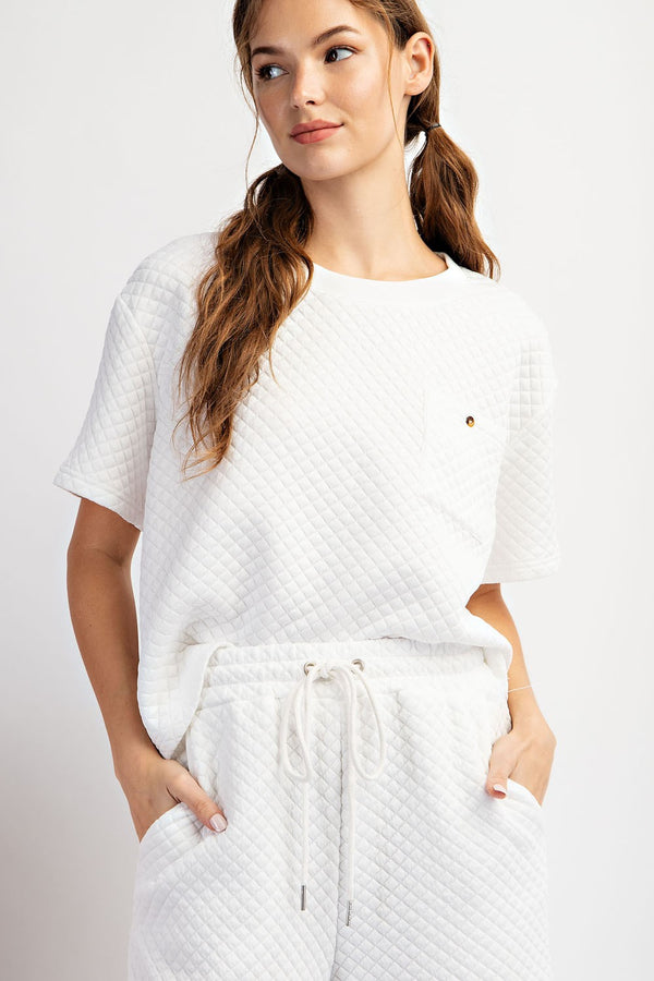 Textured Short Sleeve Top Off white