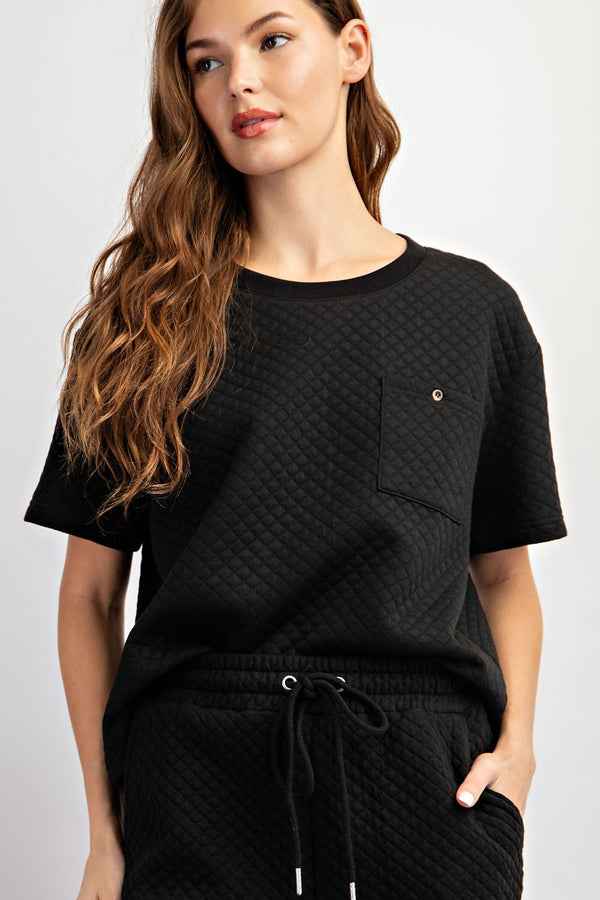 Textured Short Sleeve Top Black
