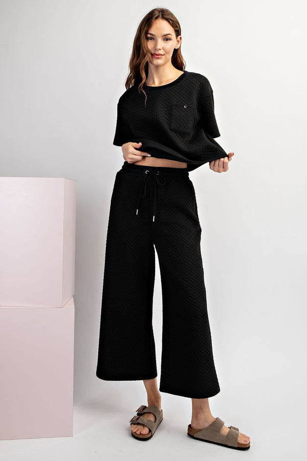 Textured Straight Leg Pants Black