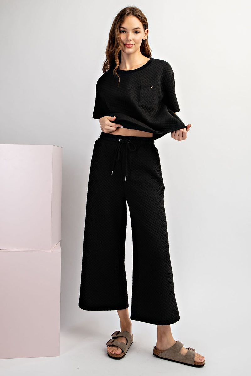 Textured Straight Leg Pants Black