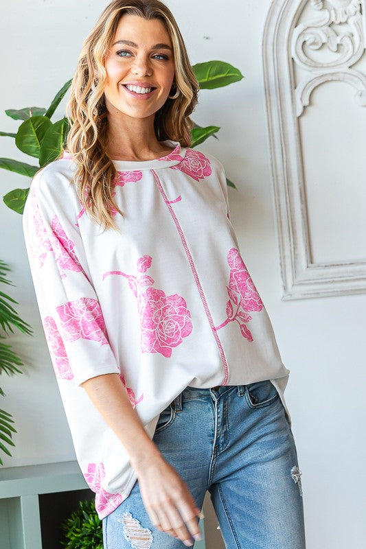 Vintage Rose Print Top Pink