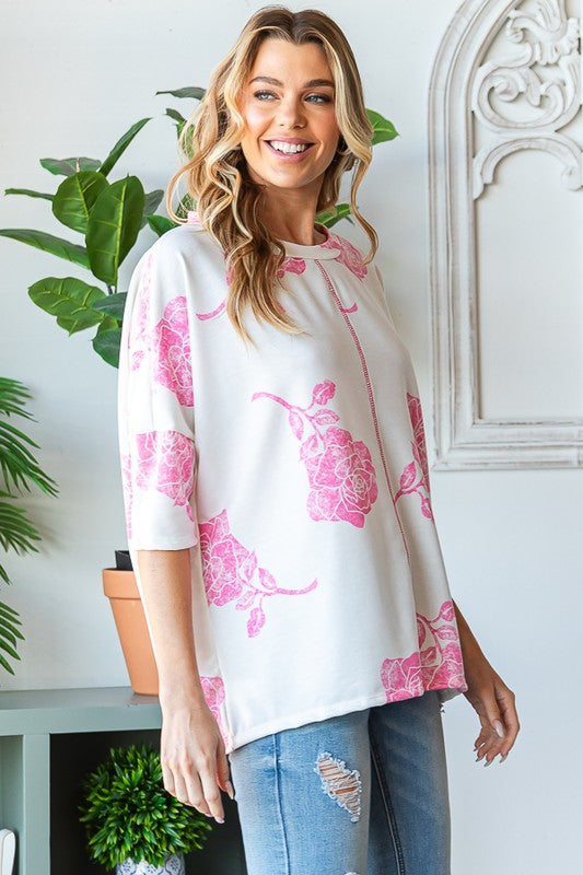 Vintage Rose Print Top Pink