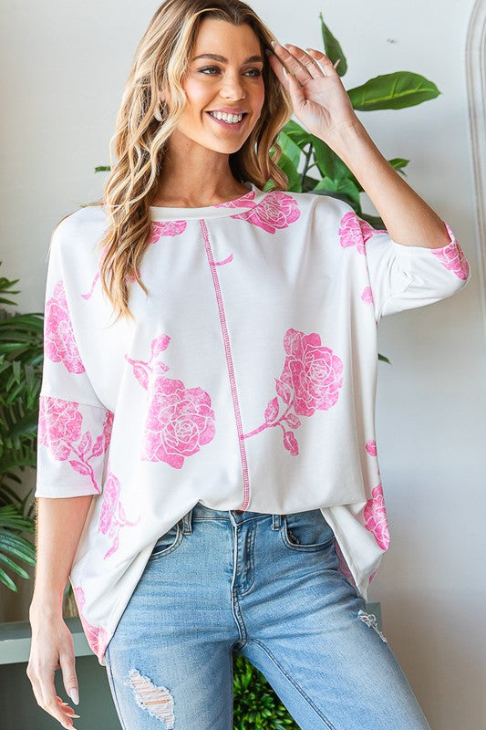 Vintage Rose Print Top Pink