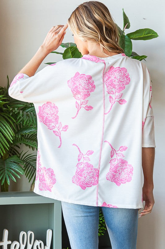 Vintage Rose Print Top Pink
