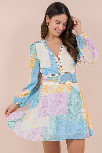 Patchwork Print V-Neck Dress Multi - Southern Fashion Boutique Bliss