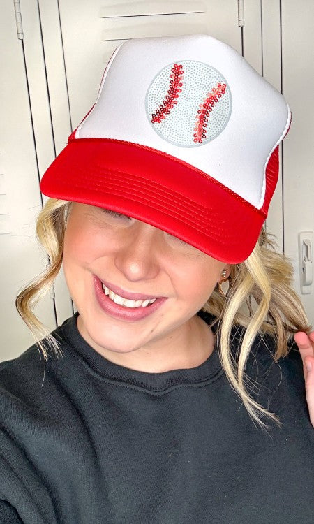 Sparkle Baseball Trucker Hat Red/White