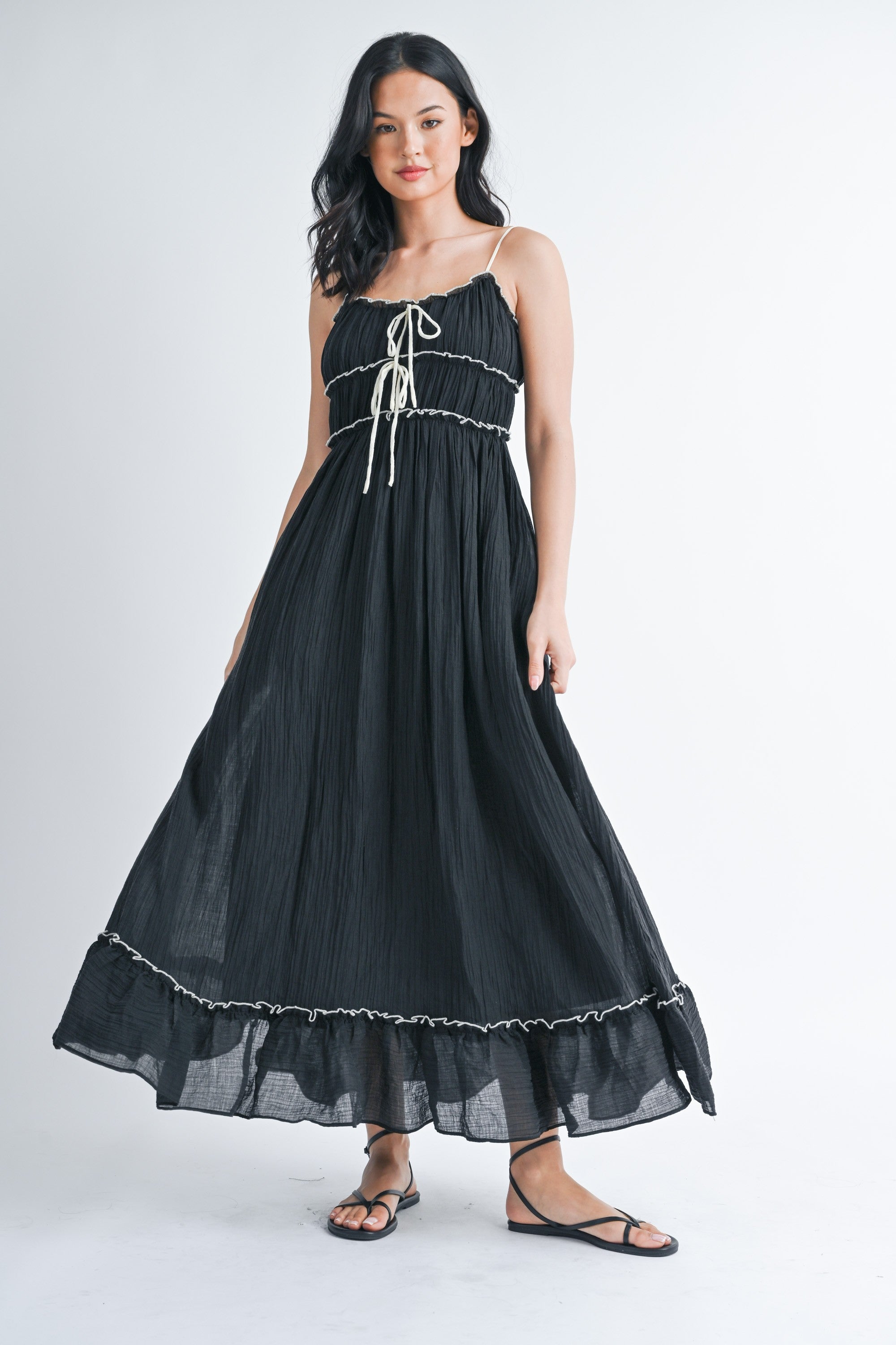 knee length dresses for ladies Bow Detailed Maxi Dress Black