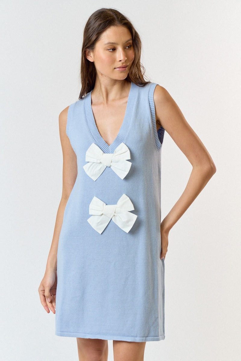 front bow mini dress Petal and Pup Women's Lyssa Bow Front Mini Dress