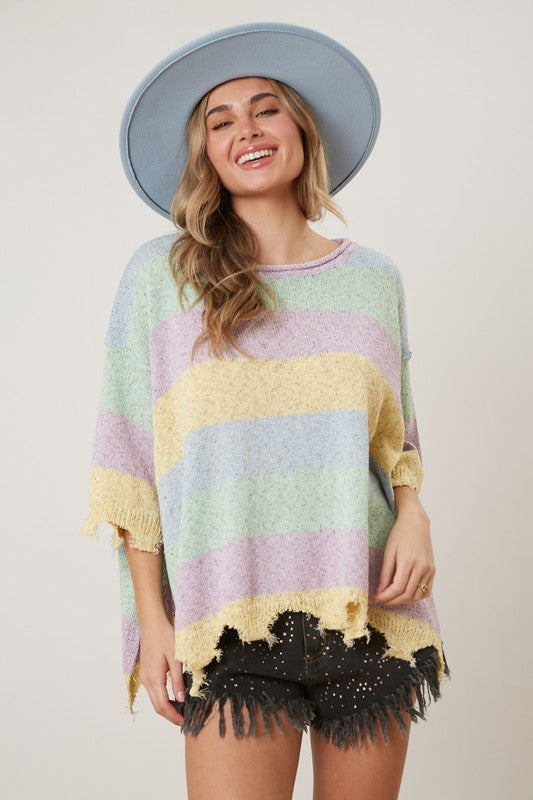 Striped Short Sleeve Sweater Multi Pastel