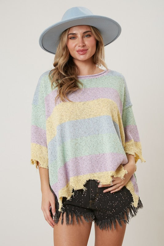Striped Short Sleeve Sweater Multi Pastel