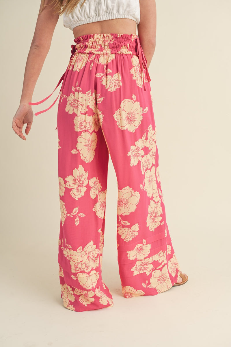 Wide Leg Floral Print Pants Magenta Peach