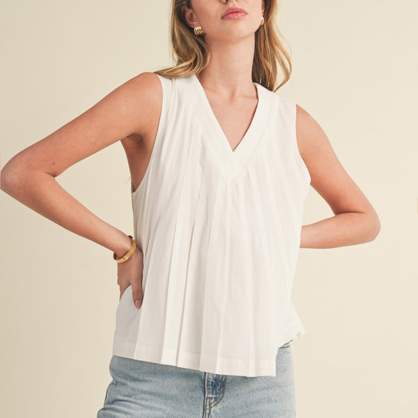 V-Neck Pintuck Flare Top White - Southern Fashion Boutique Bliss