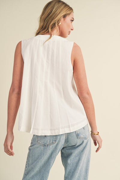 V-Neck Pintuck Flare Top White - Southern Fashion Boutique Bliss