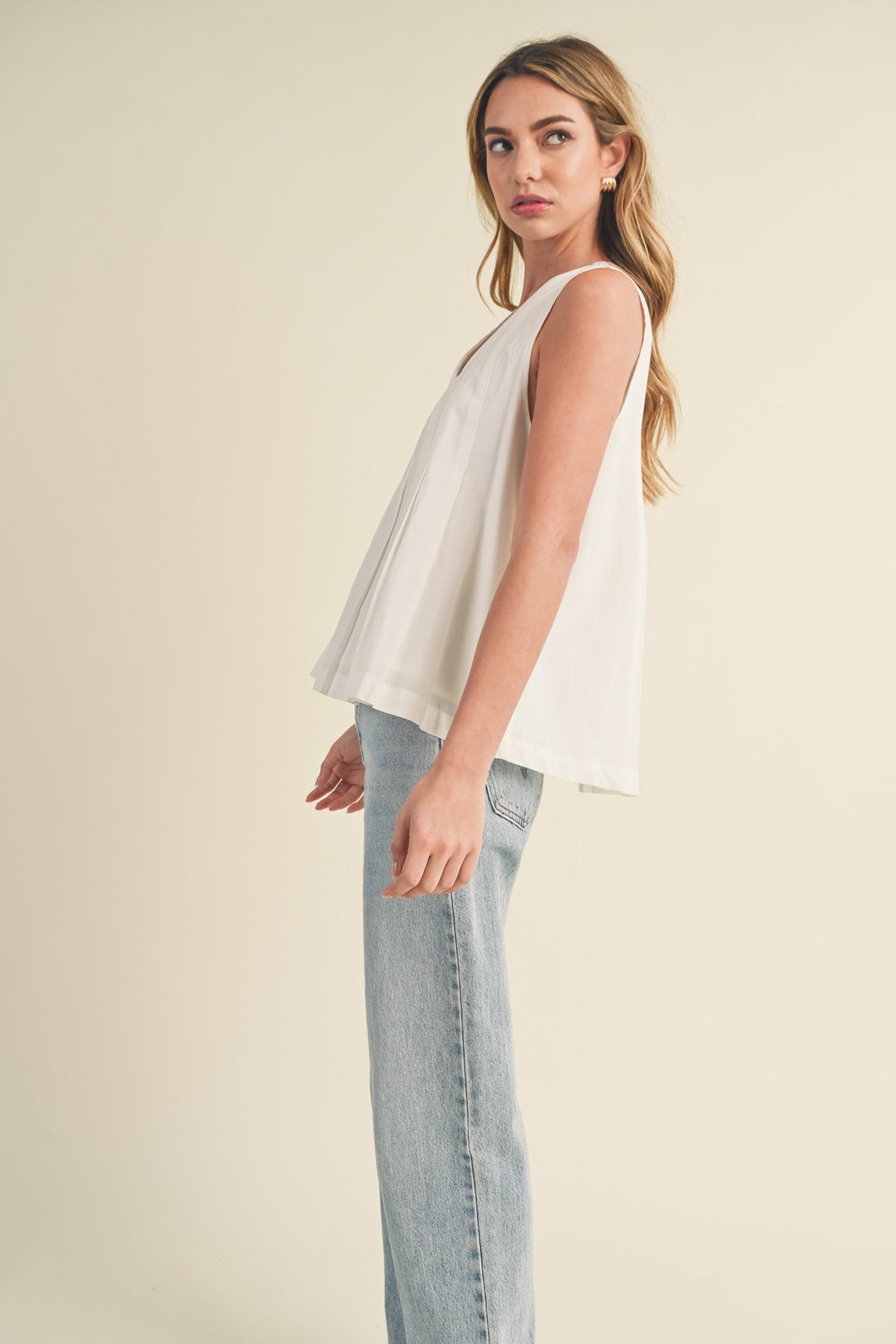V-Neck Pintuck Flare Top White - Southern Fashion Boutique Bliss