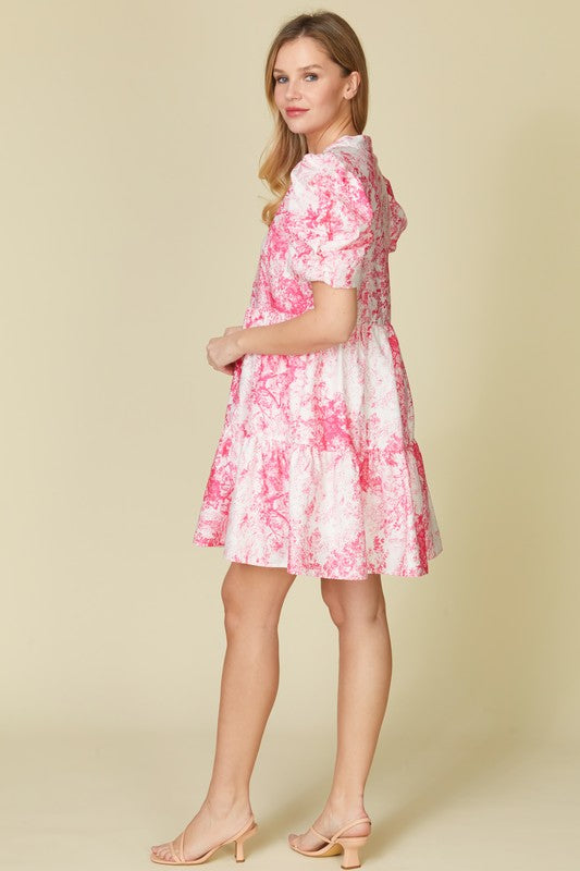 Patterned Babydoll Dress Hot Pink