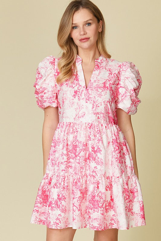 hot pink babydoll dress Patterned Babydoll Dress Hot Pink