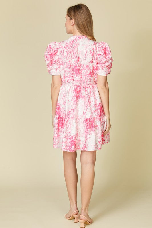 Patterned Babydoll Dress Hot Pink