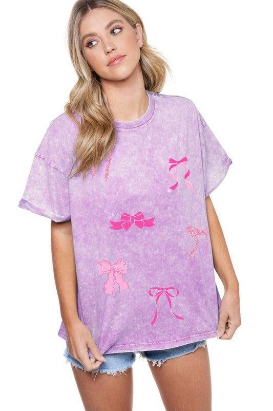 Glitter Bow Ribbons Graphic Tee Lavender