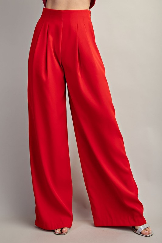 red high waisted dress pants Solid Pleated Pants Red
