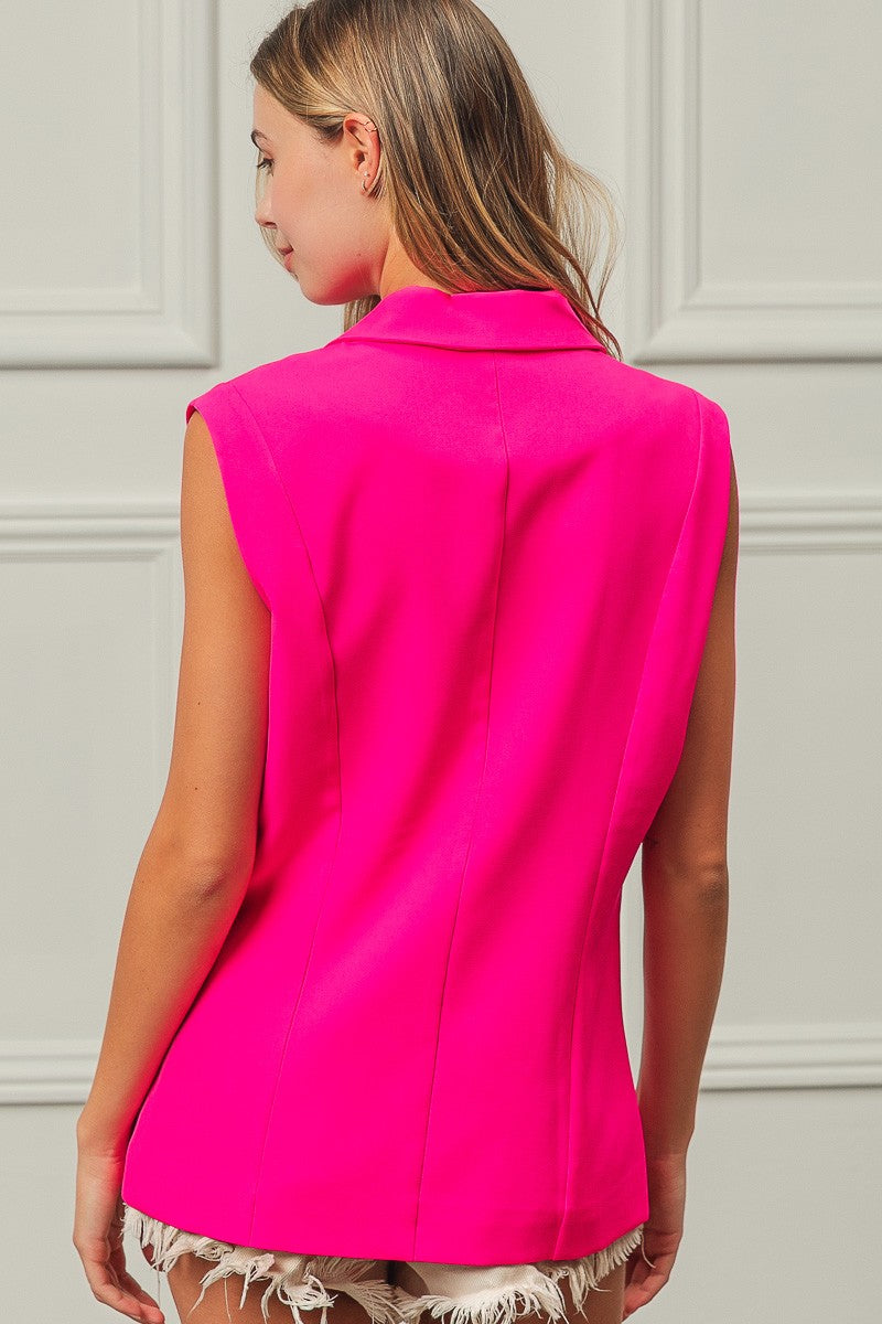 hot pink sleeveless blazer dress NEW DOUBLE-BREASTED BELTED BLAZER MIDI DRESS Moonmains GCC