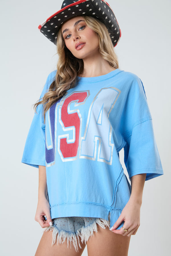 'USA' Graphic Edge T-Shirt Vintage Blue