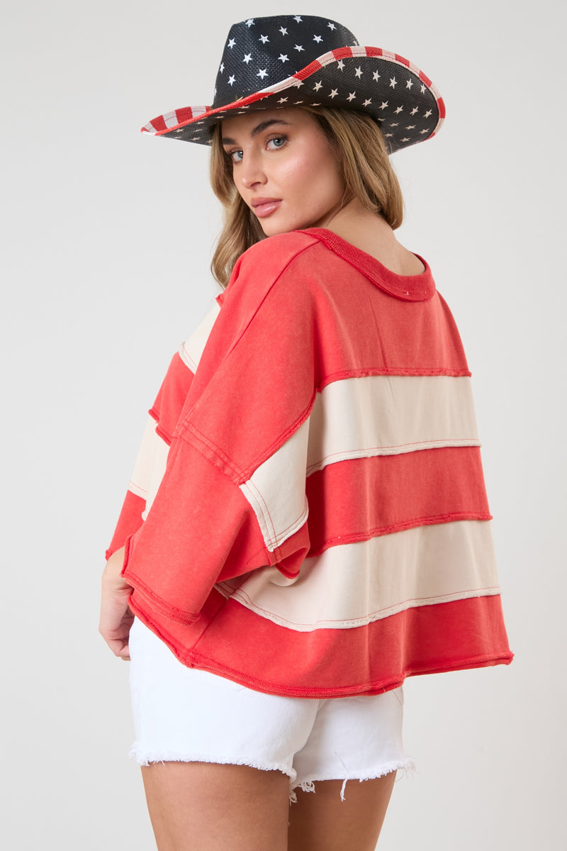 Color Block Crop T-Shirt Washed Red Multi