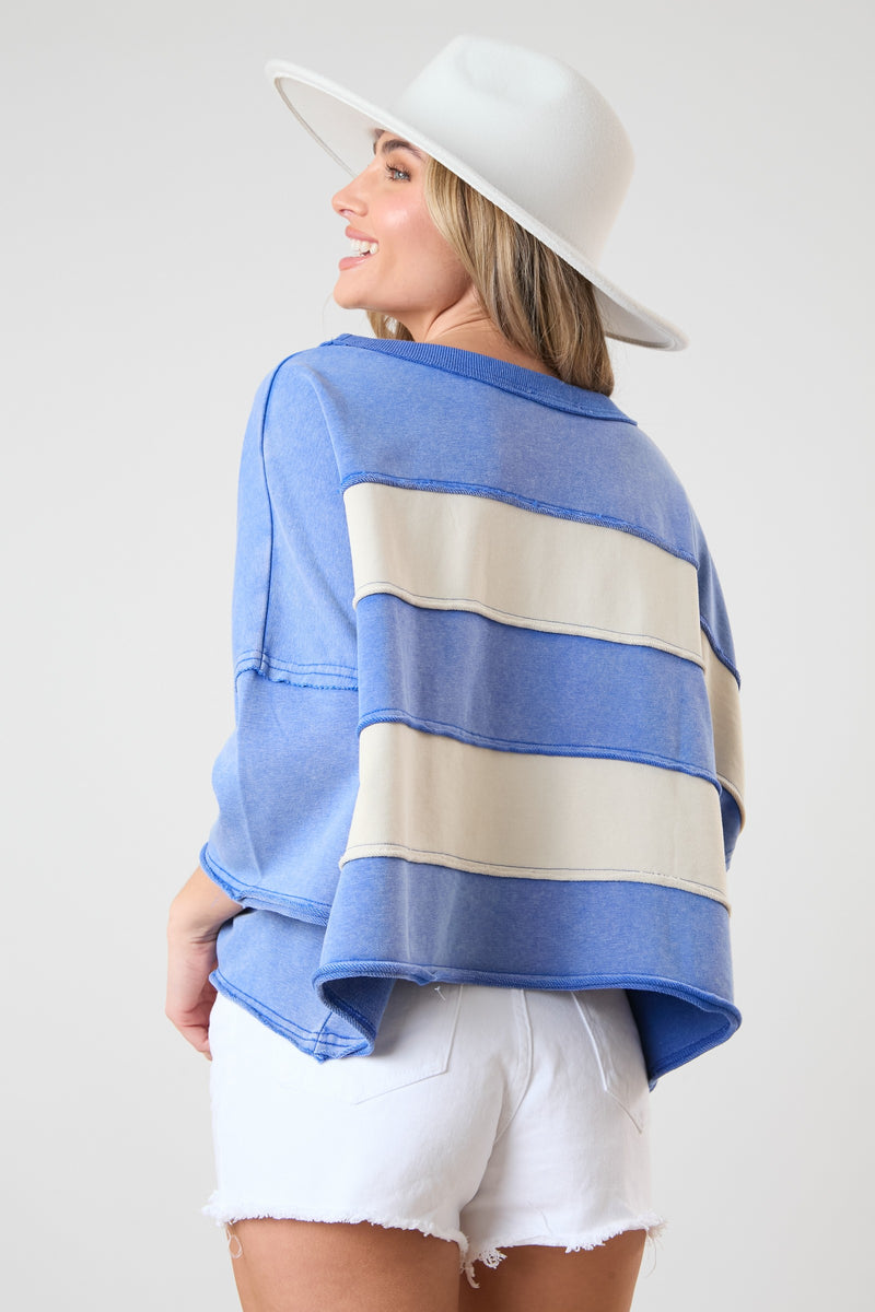 Color Block Crop T-Shirt Washed Blue Multi