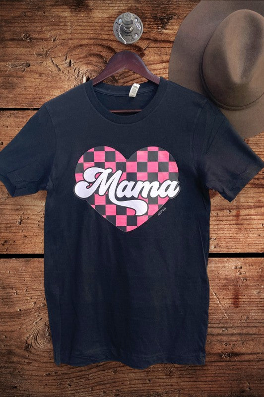 Checker Pattern Mama Heart Tee Black