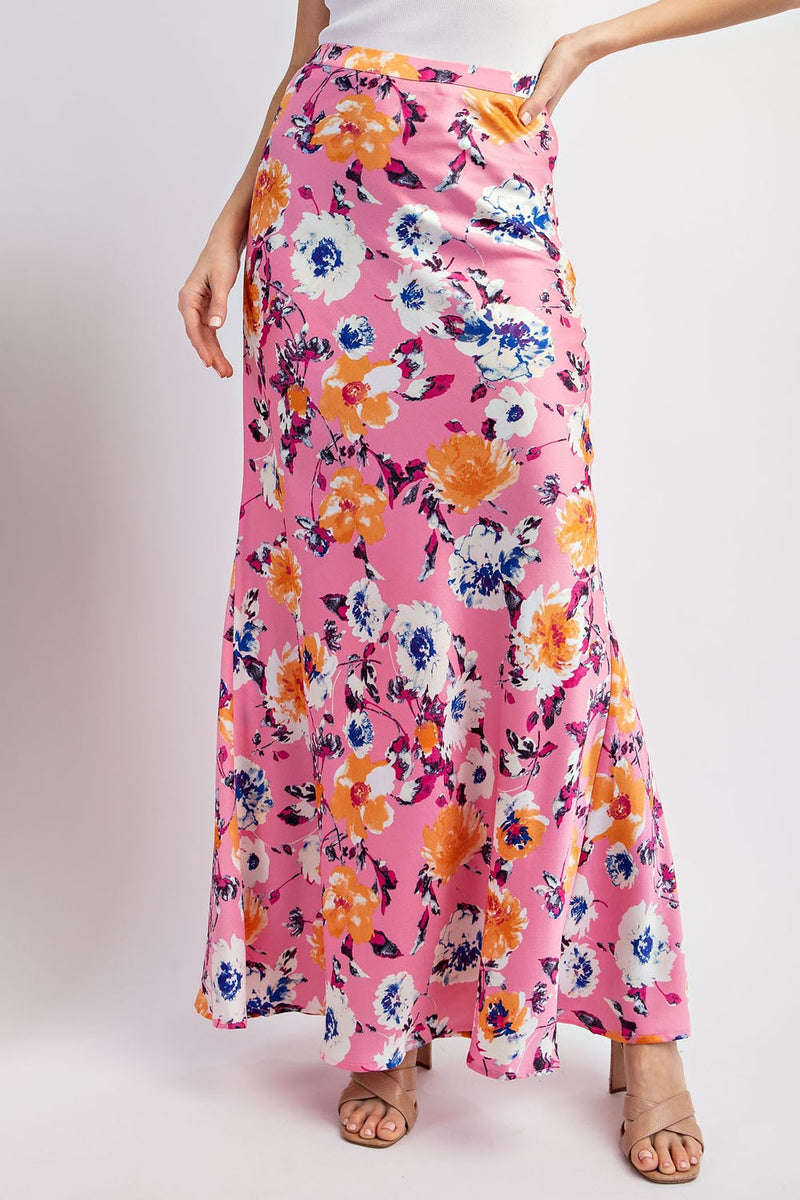 Floral Print Maxi Skirt Pink