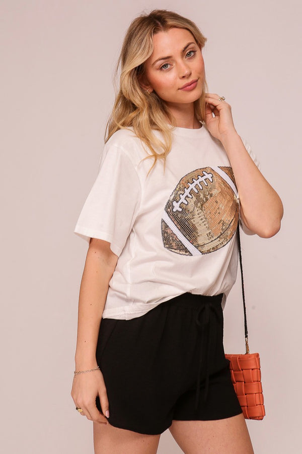 Sequin Football Patch T-Shirt White