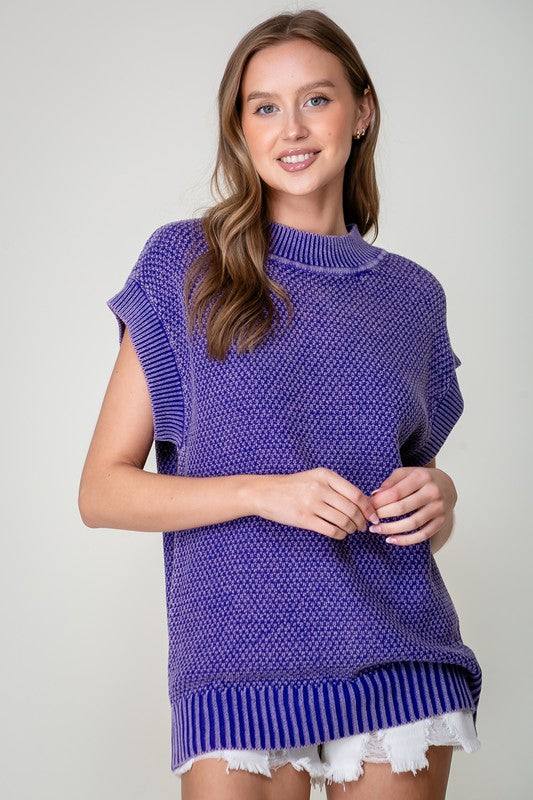 Cap Sleeve Mineral Wash Sweater Purple