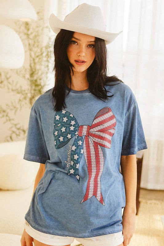 American Bow Ribbon Graphic Tee Blue