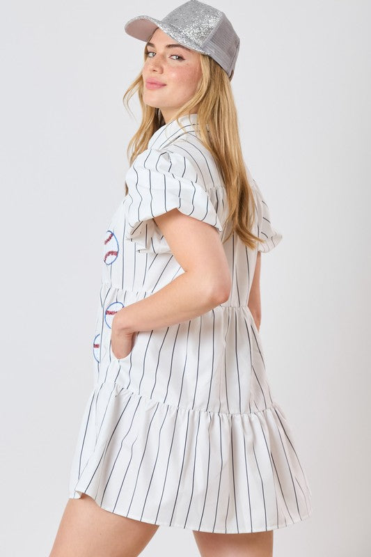 baseball tee shirt dress BASEBALL T-SHIRT DRESS WITH POCKETS LARGE / Black