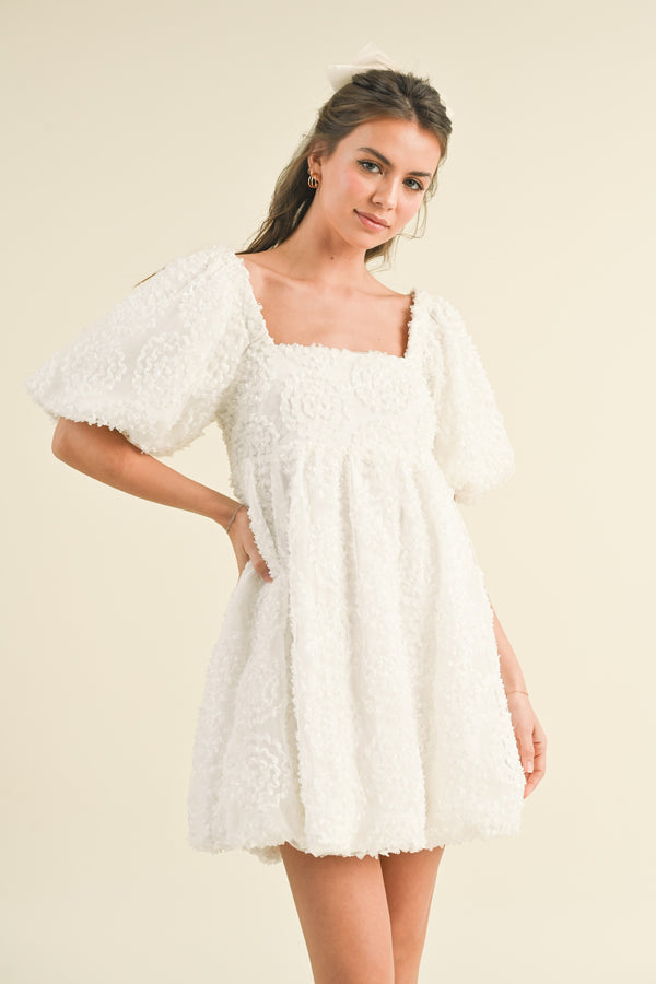 3D Aplique Mesh Mini Dress White