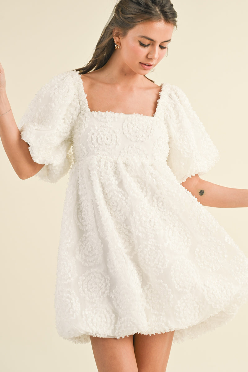 3D Aplique Mesh Mini Dress White