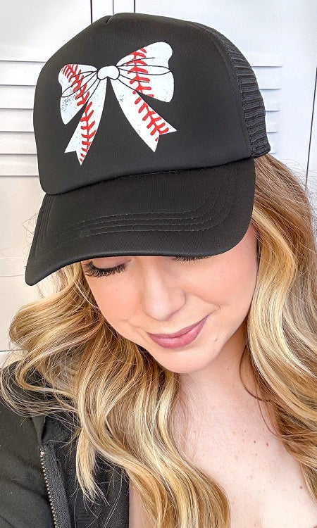 Baseball Bow Trucker Hat Solid Black