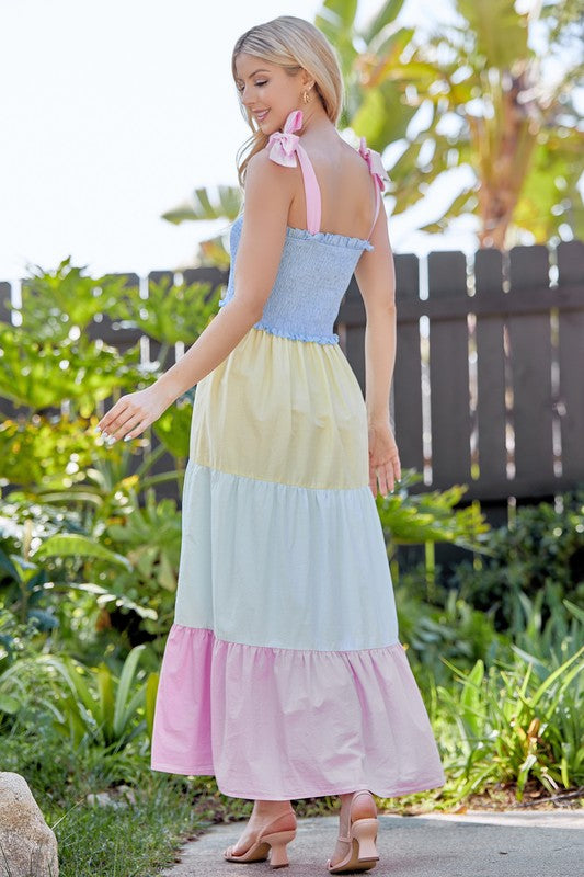 Color Block Tiered Smocked Dress Mutli-Color