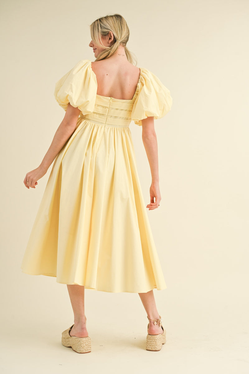 Balloon Sleeve Pleated Midi Dress Lemon - Southern Fashion Boutique Bliss Balloon Sleeve Pleated Midi Dress Lemon - Southern Fashion Boutique Bliss