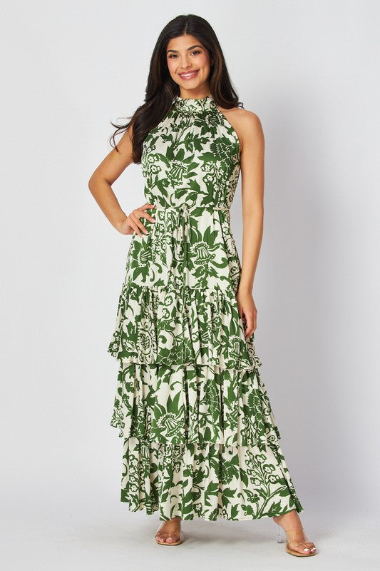Woven Floral Print Tiered Maxi Dress Green - Southern Fashion Boutique Bliss Woven Floral Print Tiered Maxi Dress Green - Southern Fashion Boutique Bliss