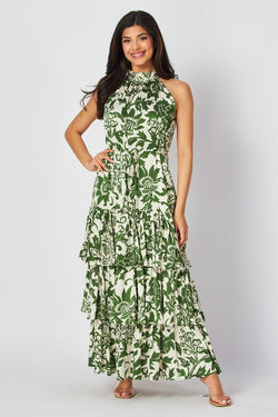 Woven Floral Print Tiered Maxi Dress Green - Southern Fashion Boutique Bliss Woven Floral Print Tiered Maxi Dress Green - Southern Fashion Boutique Bliss