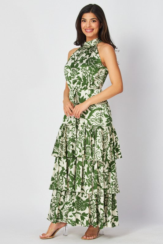 Woven Floral Print Tiered Maxi Dress Green - Southern Fashion Boutique Bliss Woven Floral Print Tiered Maxi Dress Green - Southern Fashion Boutique Bliss