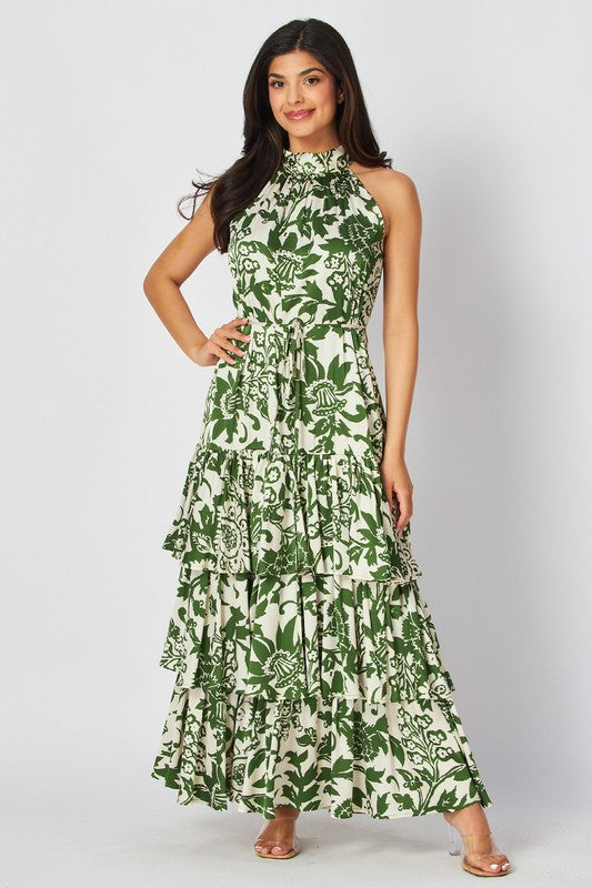 Woven Floral Print Tiered Maxi Dress Green - Southern Fashion Boutique Bliss Woven Floral Print Tiered Maxi Dress Green - Southern Fashion Boutique Bliss