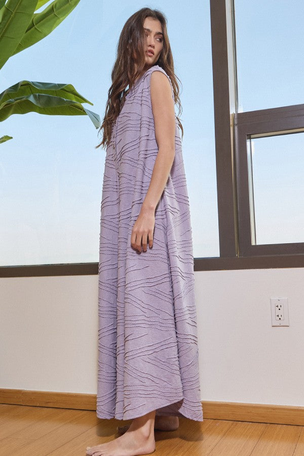 Textured Wide Leg Loose Fit Jumpsuit Lavender