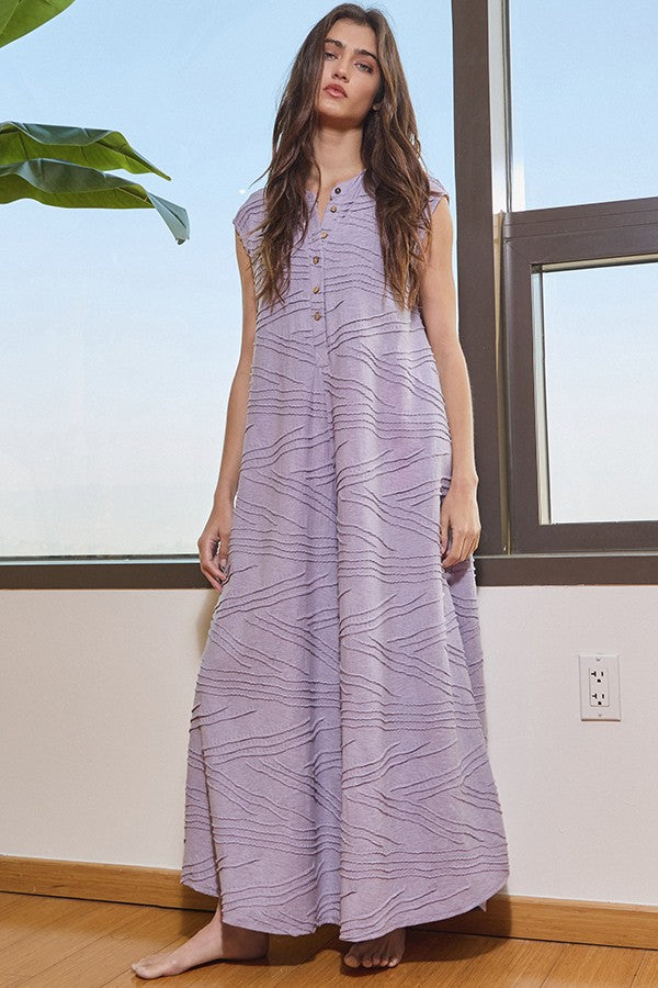 Textured Wide Leg Loose Fit Jumpsuit Lavender