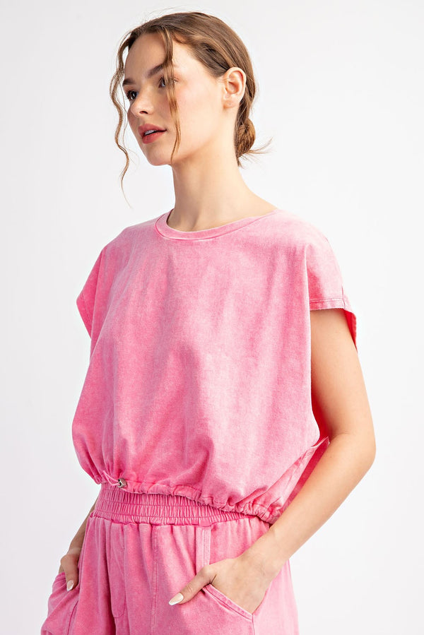 Mineral Washed Top Hot Pink