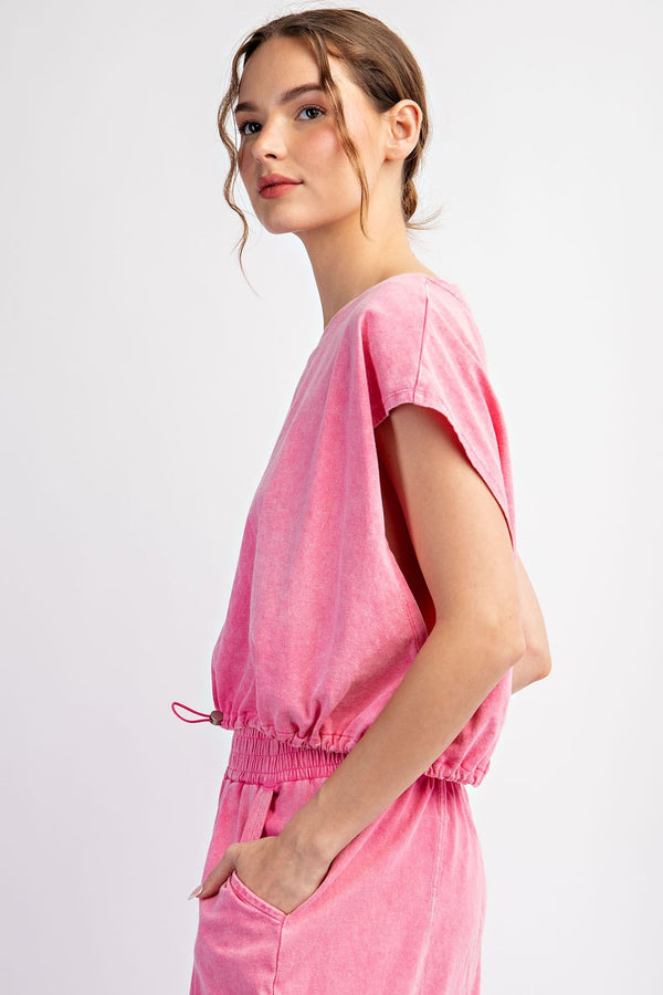 Mineral Washed Top Hot Pink