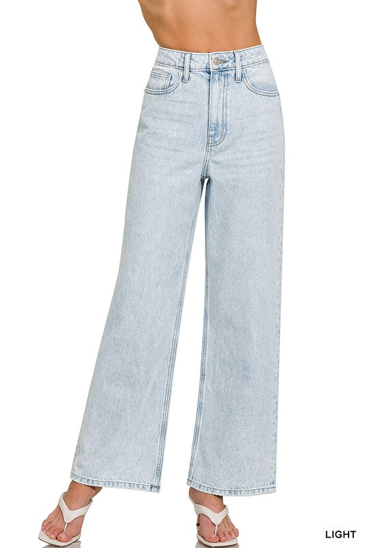 High Waist Wide Leg Straight Jeans Light Denim