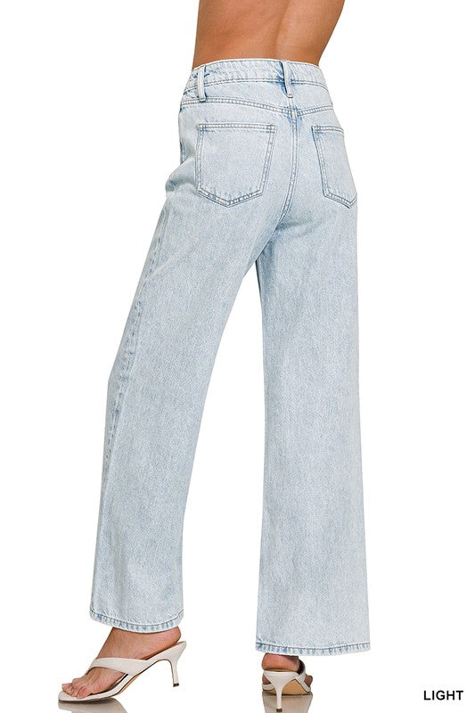 High Waist Wide Leg Straight Jeans Light Denim
